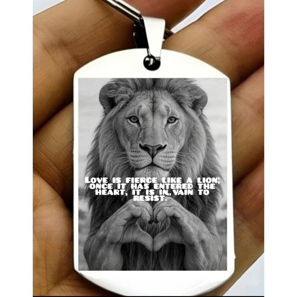 Lion Love Heart Sign Language Sweet Animal Stainless Keychain Art Hamdmade